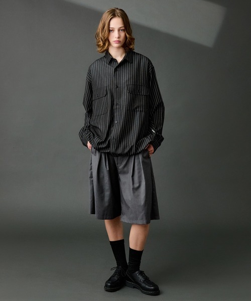 WETTEMPT（ウィテンプト）の「DUNGAREE STRIPE DRAW CORD LS SHIRT /ダンガリーストライプドローコードLSシャツ（シャツ/ブラウス・メンズ・ブルー/インディゴブルー/ブラック・MEDIUM/SMALL/LARGE）」の8枚目の写真