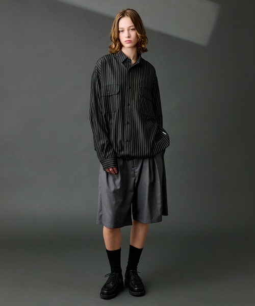 WETTEMPT（ウィテンプト）の「DUNGAREE STRIPE DRAW CORD LS SHIRT /ダンガリーストライプドローコードLSシャツ（シャツ/ブラウス・メンズ・ブルー/インディゴブルー/ブラック・MEDIUM/SMALL/LARGE）」の9枚目の写真
