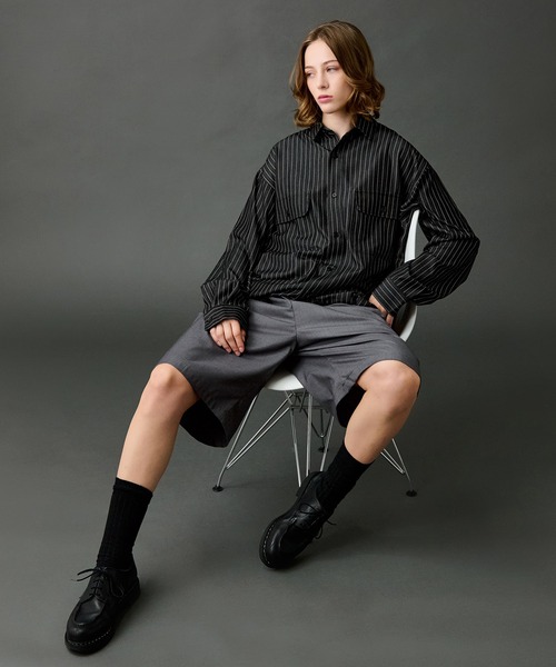 WETTEMPT（ウィテンプト）の「DUNGAREE STRIPE DRAW CORD LS SHIRT /ダンガリーストライプドローコードLSシャツ（シャツ/ブラウス・メンズ・ブルー/インディゴブルー/ブラック・MEDIUM/SMALL/LARGE）」の14枚目の写真