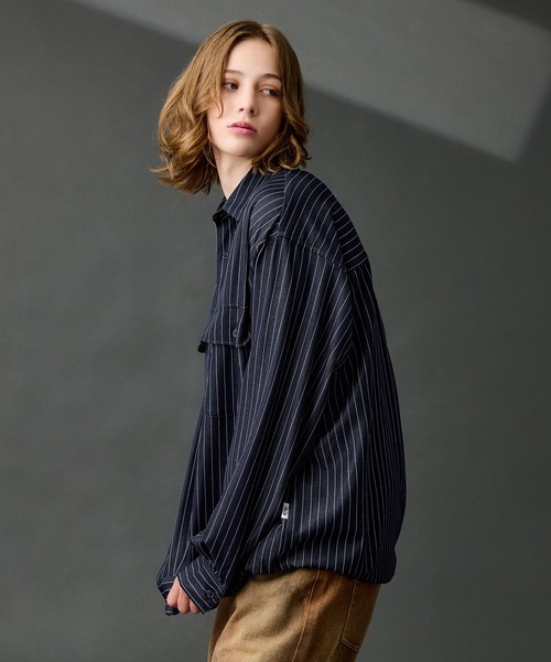 DUNGAREE STRIPE DRAW CORD LS SHIRT /ダンガリーストライプドロー