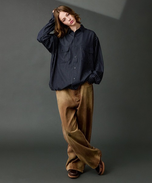 WETTEMPT（ウィテンプト）の「DUNGAREE STRIPE DRAW CORD LS SHIRT /ダンガリーストライプドローコードLSシャツ（シャツ/ブラウス・メンズ・ブルー/インディゴブルー/ブラック・MEDIUM/SMALL/LARGE）」の20枚目の写真