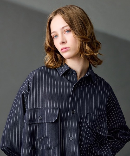 DUNGAREE STRIPE DRAW CORD LS SHIRT /ダンガリーストライプドロー