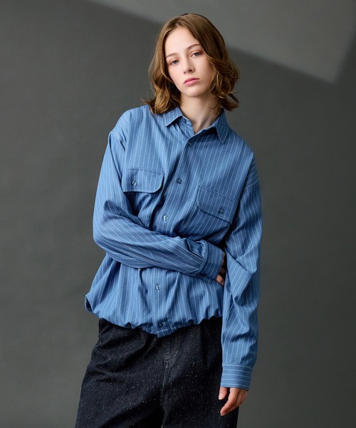 セール】DUNGAREE STRIPE DRAW CORD LS SHIRT /ダンガリーストライプ