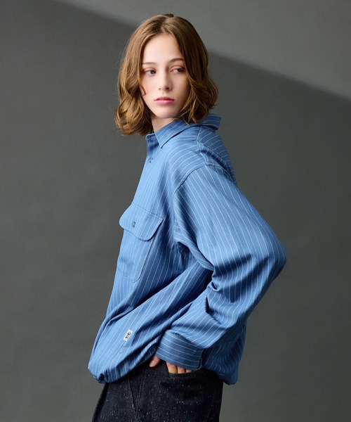 DUNGAREE STRIPE DRAW CORD LS SHIRT /ダンガリーストライプドロー