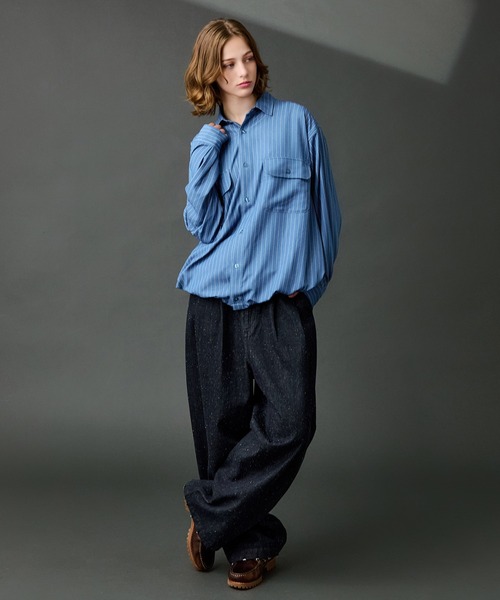 DUNGAREE STRIPE DRAW CORD LS SHIRT /ダンガリーストライプドロー