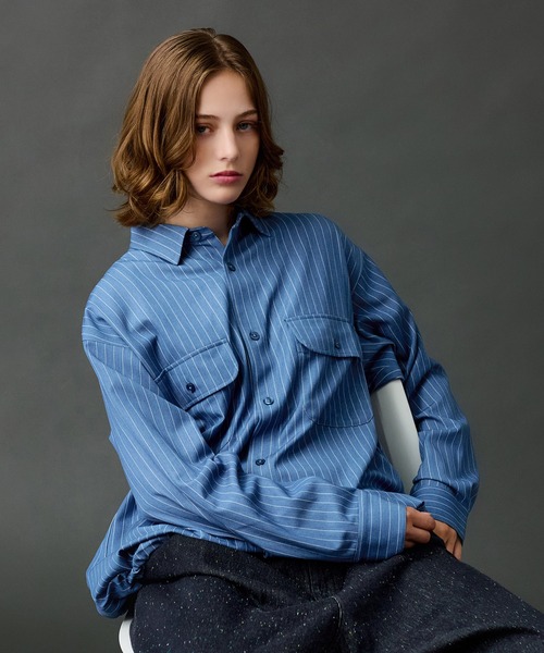 DUNGAREE STRIPE DRAW CORD LS SHIRT /ダンガリーストライプドロー