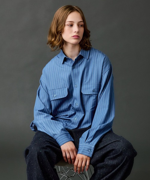 DUNGAREE STRIPE DRAW CORD LS SHIRT /ダンガリーストライプドロー