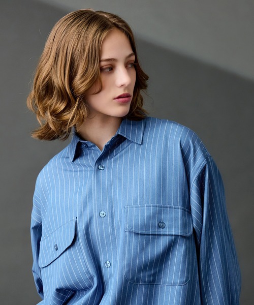DUNGAREE STRIPE DRAW CORD LS SHIRT /ダンガリーストライプドロー
