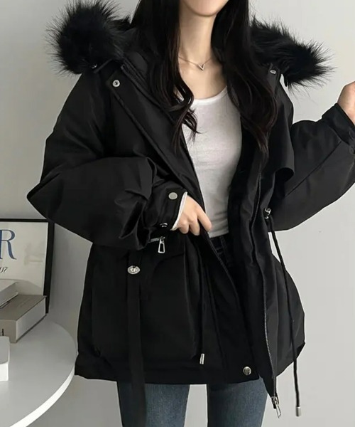 暖かいファーモッズコート アウター レディース ゆったり 中綿