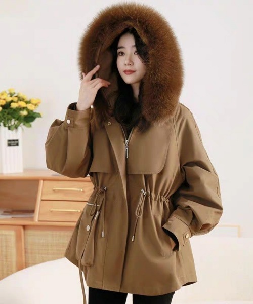 セール】暖かいファーモッズコート アウター レディース ゆったり 中綿