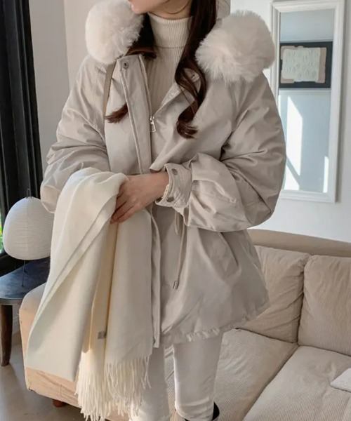 セール】暖かいファーモッズコート アウター レディース ゆったり 中綿
