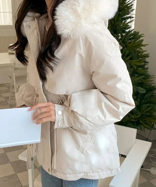 暖かいファーモッズコート アウター レディース ゆったり 中綿