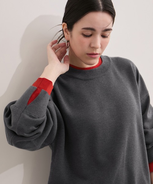 追加》レイヤード風スウェットライクニットプルオーバー（ニット