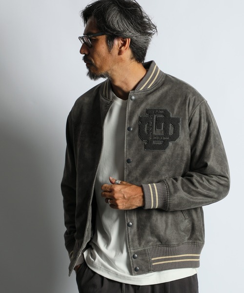 WEB限定アイテム】FAKE SUEDE VARSITY JACKET：フェイクスウェード