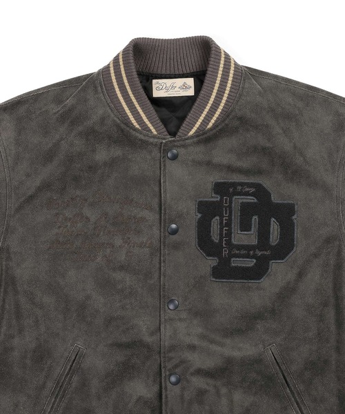 The DUFFER of ST.GEORGE（ザダファーオブセントジョージ）の「【WEB限定アイテム】FAKE SUEDE VARSITY JACKET：フェイクスウェード バーシティジャケット スタジャン（スタジャン・メンズ・グレー・X-LARGE/LARGE/MEDIUM/SMALL）」の3枚目の写真