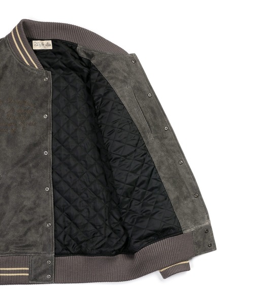 The DUFFER of ST.GEORGE（ザダファーオブセントジョージ）の「【WEB限定アイテム】FAKE SUEDE VARSITY JACKET：フェイクスウェード バーシティジャケット スタジャン（スタジャン・メンズ・グレー・X-LARGE/LARGE/MEDIUM/SMALL）」の9枚目の写真