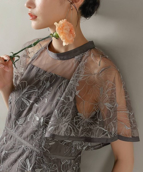 Kana(カナ)の「フレアスリーブ 花柄刺繍レース パーティー ドレス 結婚式 お呼ばれ オケージョンドレス(ドレス・レディース・チャコールグレー/ライトグレー/ブラウン・M)」の9枚目の写真