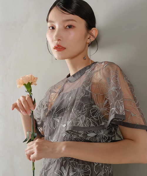 Kana(カナ)の「フレアスリーブ 花柄刺繍レース パーティー ドレス 結婚式 お呼ばれ オケージョンドレス(ドレス・レディース・チャコールグレー/ライトグレー/ブラウン・M)」の13枚目の写真
