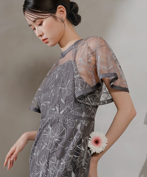 Kana(カナ)の「フレアスリーブ 花柄刺繍レース パーティー ドレス 結婚式 お呼ばれ オケージョンドレス(ドレス・レディース・チャコールグレー/ライトグレー/ブラウン・M)」の8枚目の写真