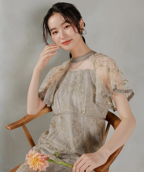 Kana(カナ)の「フレアスリーブ 花柄刺繍レース パーティー ドレス 結婚式 お呼ばれ オケージョンドレス(ドレス・レディース・チャコールグレー/ライトグレー/ブラウン・M)」の22枚目の写真