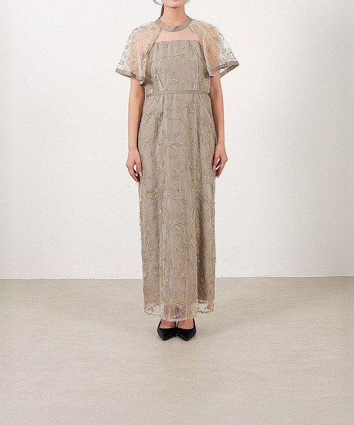 セール】フレアスリーブ 花柄刺繍レース パーティー ドレス 結婚