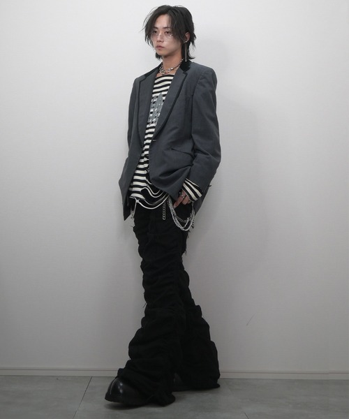 GRANCY シャーリングダメージデザインコットンパンツ　ブラック　S GRANCY】Shirred Damage design Cotton Pants / シャーリング
