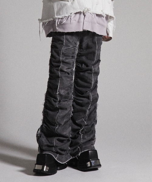 GRANCY　シャーリングダメージデザインコットンパンツ GRANCY】Shirred Damage design Cotton Pants / シャーリング