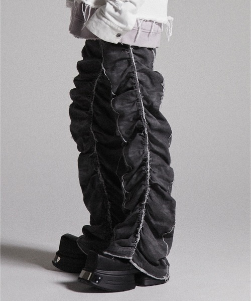 GRANCY シャーリングダメージデザインコットンパンツ　Sサイズ GRANCY】Shirred Damage design Cotton Pants / シャーリング