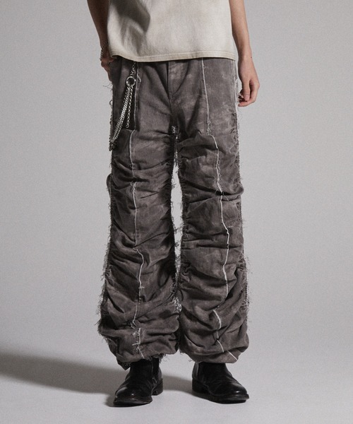 GRANCY シャーリングダメージデザインコットンパンツ　Sサイズ GRANCY】Shirred Damage design Cotton Pants / シャーリング