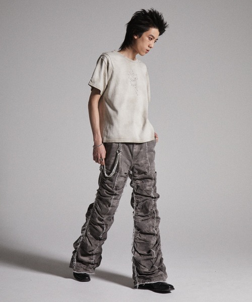 【GRANCY】 シャーリングダメージデザインコットンパンツ GRANCY】Shirred Damage design Cotton Pants / シャーリング