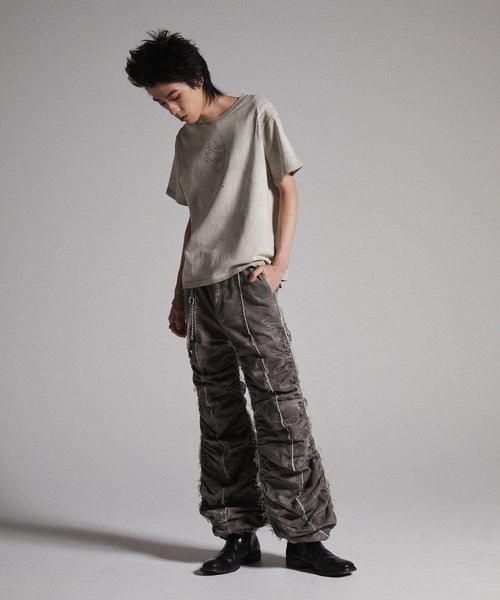 【GRANCY】シャーリングダメージデザインコットンパンツM GRANCY】Shirred Damage design Cotton Pants / シャーリング