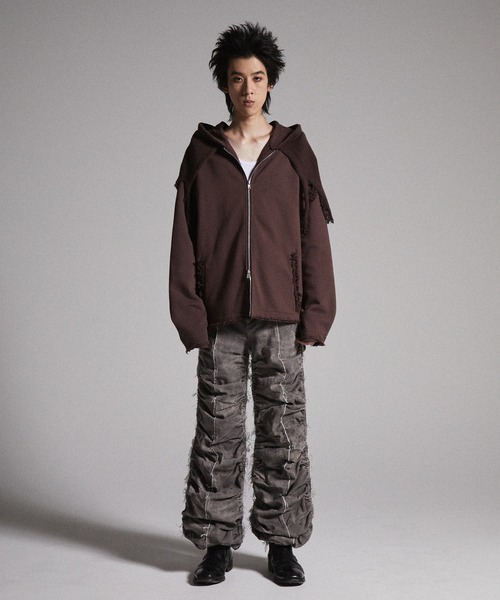 GRANCY　シャーリングダメージデザインコットンパンツ GRANCY】Shirred Damage design Cotton Pants / シャーリング