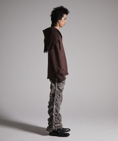 【GRANCY】 シャーリングダメージデザインコットンパンツ GRANCY】Shirred Damage design Cotton Pants / シャーリング