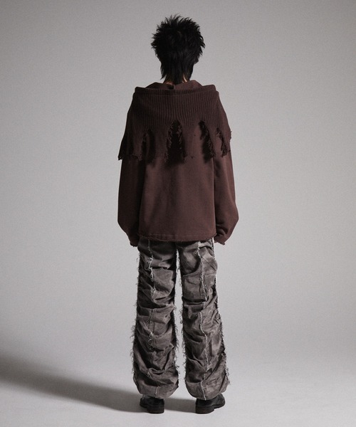 ゴ*ス様 grancy シャーリングダメージデザインコットンパンツ ブラック GRANCY】Shirred Damage design Cotton Pants / シャーリング