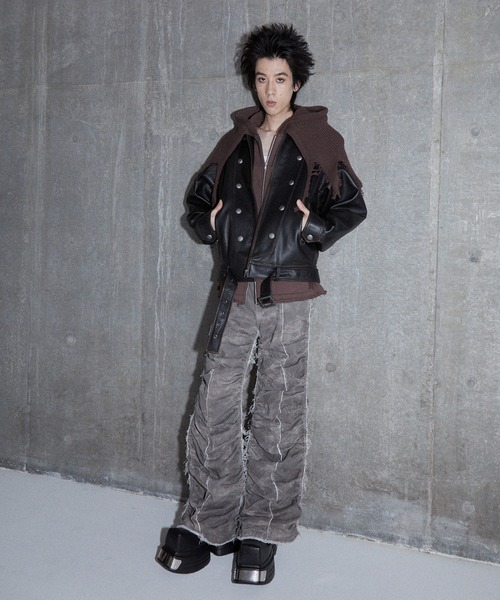 GRANCY シャーリングダメージデザインコットンパンツ　ブラック　S GRANCY】Shirred Damage design Cotton Pants / シャーリング