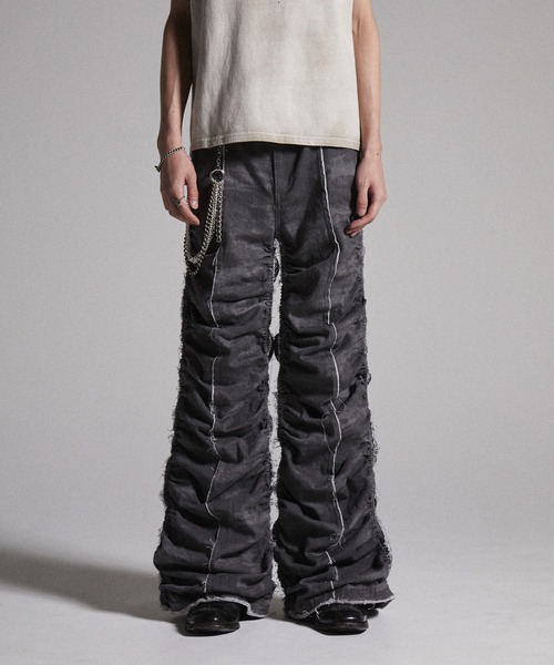 【GRANCY】 シャーリングダメージデザインコットンパンツ GRANCY】Shirred Damage design Cotton Pants / シャーリング