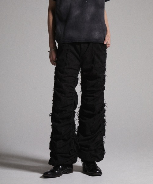 【GRANCY】 シャーリングダメージデザインコットンパンツ S グレー GRANCY シャーリングダメージデザインコットンパンツ グレー S