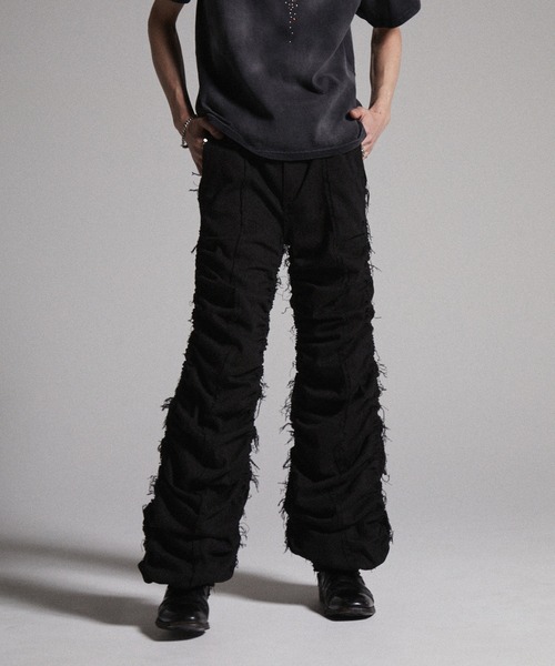 grancy シャーリングダメージデザインコットンパンツ　Mサイズ GRANCY】Shirred Damage design Cotton Pants / シャーリング