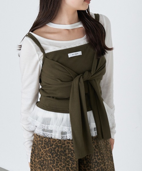 RAY CASSIN（レイカズン）の「レイヤードデザインキャミ（キャミソール・レディース・カーキ/ブラウン系その他2/グレー/ネイビー・FREE）」の3枚目の写真