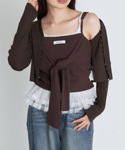 RAY CASSIN（レイカズン）の「レイヤードデザインキャミ（キャミソール・レディース・カーキ/ブラウン系その他2/グレー/ネイビー・FREE）」の2枚目の写真