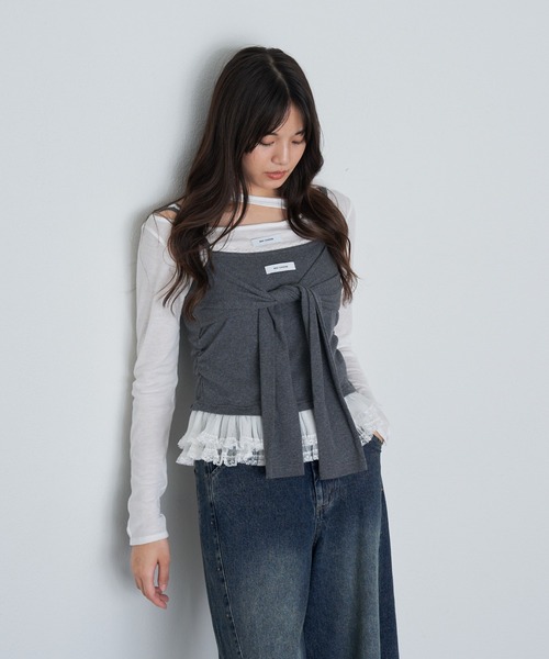 RAY CASSIN（レイカズン）の「レイヤードデザインキャミ（キャミソール・レディース・カーキ/ブラウン系その他2/グレー/ネイビー・FREE）」の13枚目の写真