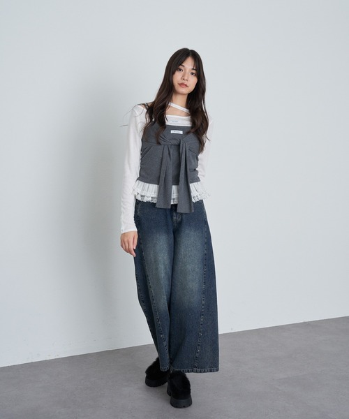 RAY CASSIN（レイカズン）の「レイヤードデザインキャミ（キャミソール・レディース・カーキ/ブラウン系その他2/グレー/ネイビー・FREE）」の10枚目の写真