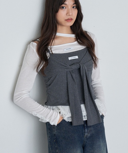 RAY CASSIN（レイカズン）の「レイヤードデザインキャミ（キャミソール・レディース・カーキ/ブラウン系その他2/グレー/ネイビー・FREE）」の9枚目の写真