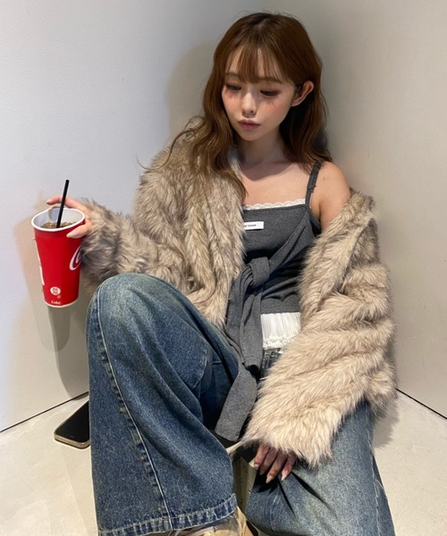 RAY CASSIN（レイカズン）の「レイヤードデザインキャミ（キャミソール・レディース・カーキ/ブラウン系その他2/グレー/ネイビー・FREE）」の5枚目の写真