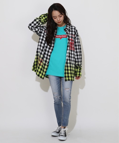BABYDOLL(ベビードール)の「親子お揃い BOXロゴロンT 0852A(Tシャツ/カットソー・レディース・ライトグリーン系1/ホワイト・L/M)」の20枚目の写真