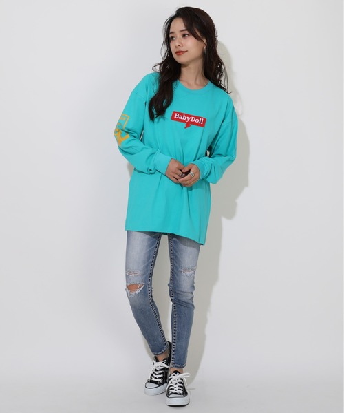 BABYDOLL(ベビードール)の「親子お揃い BOXロゴロンT 0852A(Tシャツ/カットソー・レディース・ライトグリーン系1/ホワイト・L/M)」の14枚目の写真