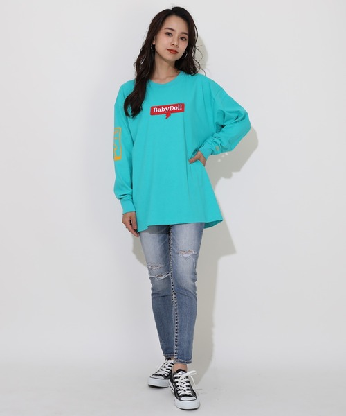 BABYDOLL(ベビードール)の「親子お揃い BOXロゴロンT 0852A(Tシャツ/カットソー・レディース・ライトグリーン系1/ホワイト・L/M)」の17枚目の写真