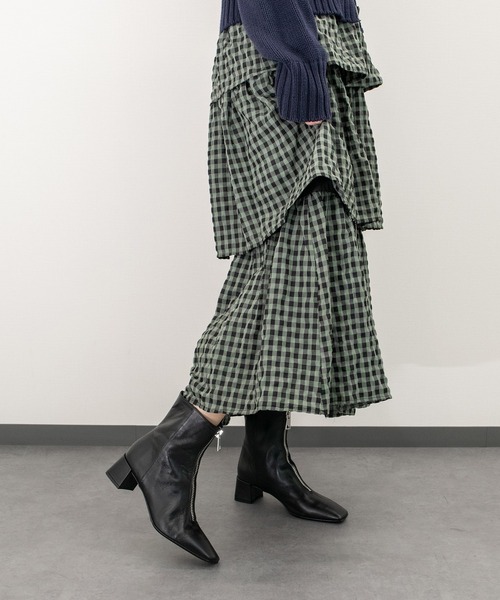 セール】【FABIO RUSCONI】スクエアトウセンタージップショートブーツ