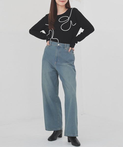 Honeys（ハニーズ）の「ストレートパンツ（股下６０ｃｍ）（デニムパンツ・レディース・ブルー系その他3/ブルー系その他/グレー/ライトグレー・SS/S/M/L/LL）」の12枚目の写真