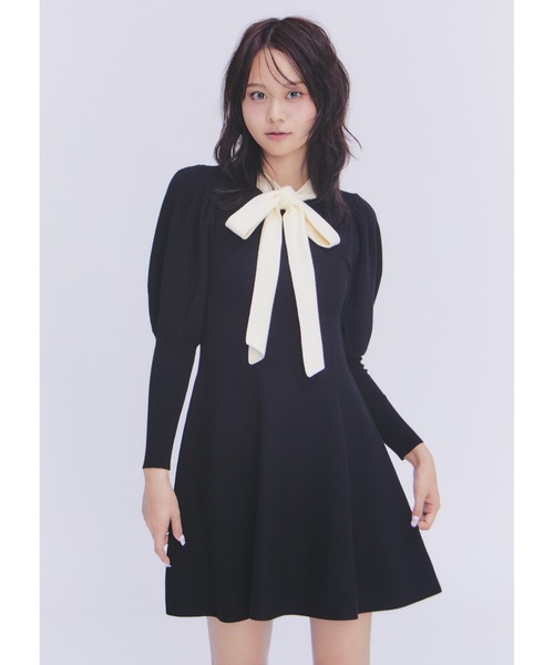 美品⁂センソユニコ⁂ロングワンピース　総柄　ボウタイリボン　バンドカラー　M 美品⁂センソユニコ⁂ロングワンピース 総柄 ボウタイリボン バンドカラー M